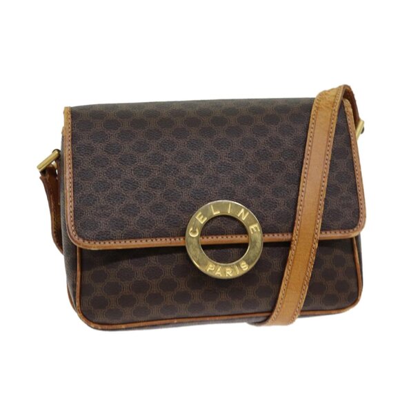 CELINE Macadam Canvas Shoulder Bag PVC Leather Brown - Picture 1 of 16
